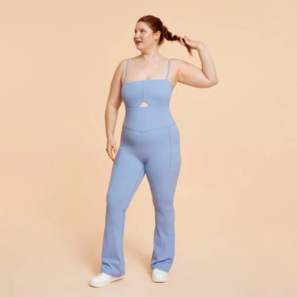 Blogilates Peekaboo Steel Blue Flare Leg Sleeveless Jumpsuit Women’s Size XL - Picture 9 of 11